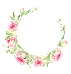 Roses frame. Watercolor clipart