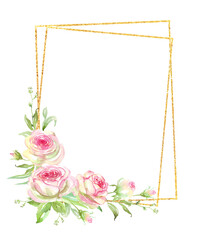 Roses frame. Watercolor clipart