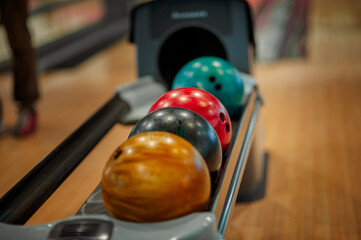 bowling ball and pins on the table