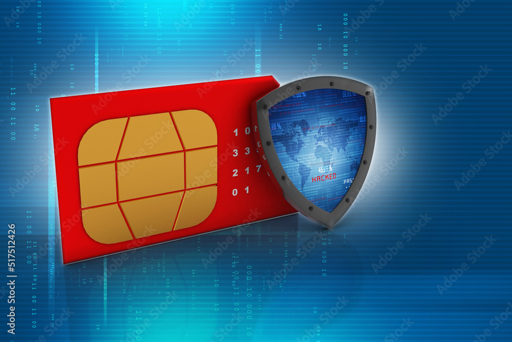 Poster 3d render sim card with protective shield