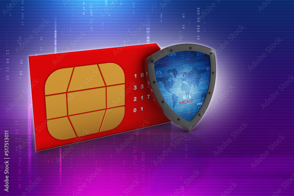 Poster 3d render sim card with protective shield