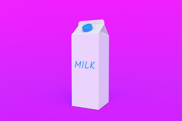 Package of milk. Dairy beverage. Healthy drink. 3d render