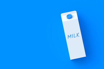 Carton pack of milk. Dairy beverage. Healthy drink. Top view. Copy space. 3d render