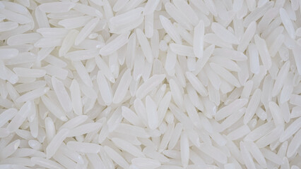 organic white raw jasmine- basmati rice background, white long seeds. macro closeup. as picture backdrop or background pattern texture