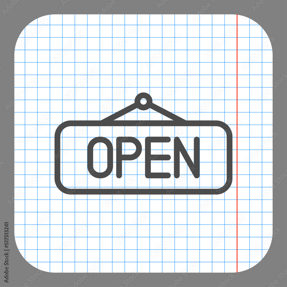 Poster open banner simple icon vector. flat design. on graph paper. grey background.ai