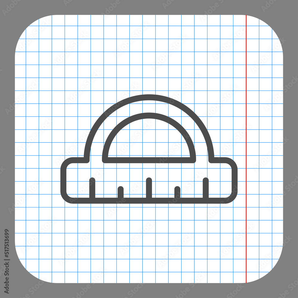 Poster protactor, ruler simple icon vector. flat design. on graph paper. grey background.ai