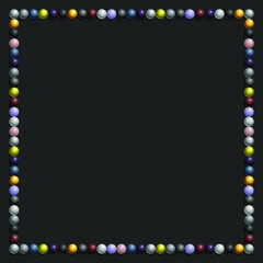 Obraz premium Square 3D frame of multicolored beads of the same sizes on grey background. Abstract Vector Background with beautiful 3D shiny pearls with place for your pictures and text. Design template, cover