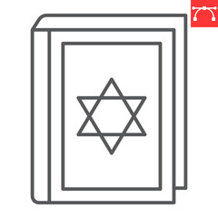 Torah book line icon, hanukkah and david star, hebrew bible vector icon, vector graphics, editable stroke outline sign, eps 10.
