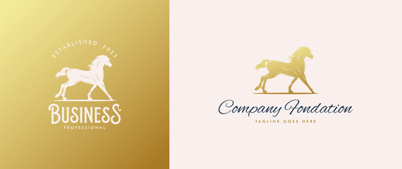 Horse logo in luxury golden yellow