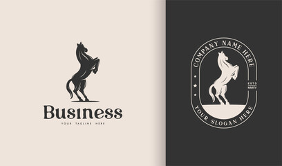 classic horse logo with challenging standing horse illustration