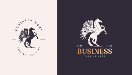 Horse logo has wings with challenging standing horse