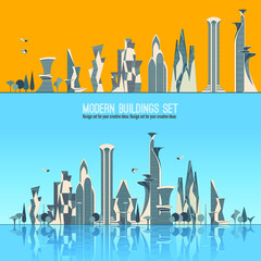 Modern skyscrapers collection. Design buildings Set for your creative ideas. Flat design style. Vector. Art Illustration.