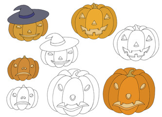 Halloween pumpkin set graphic black white isolated sketch illustration vector