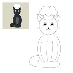 Black cat cook with a hat children's coloring book