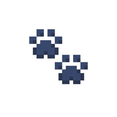 Paw prints. Kitten paw. Pixel art icon. Logo design template for pet shops, veterinary clinics and animal shelters homeless. Stickers and embroidery design. Isolated vector illustration. 