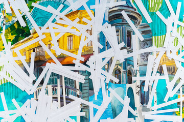 White stripes on watercolor architecture drawing