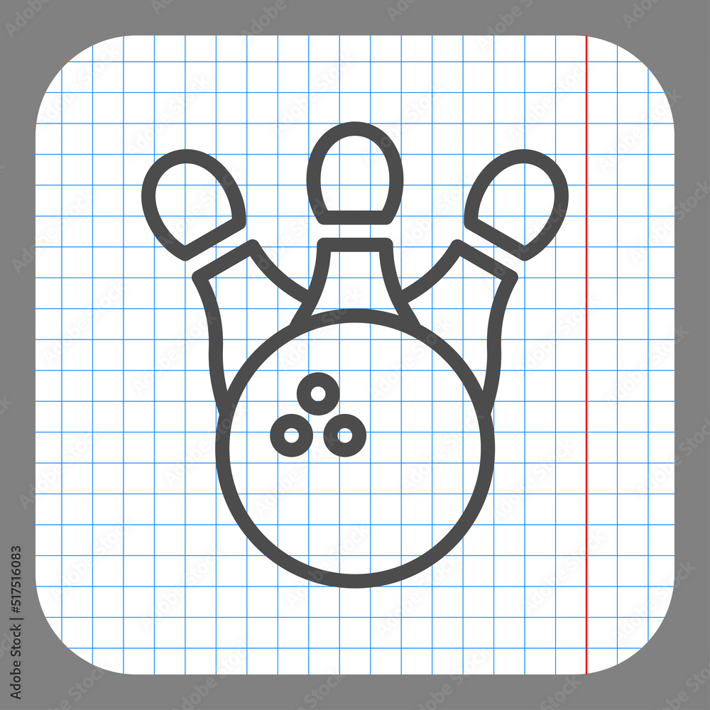 Poster bowling simple icon vector. flat design. on graph paper. grey background.ai