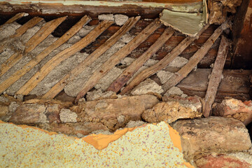 Very old wall texture made of wood, mud and straw