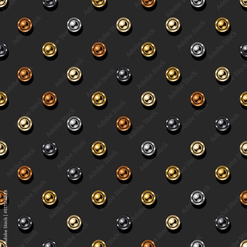 Aufkleber seamless vector pattern polka dot with colorful metallic buttons on a black background. decorative p