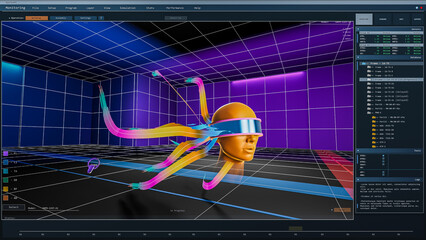 Digital User Interface of a Virtual Reality Design Software for Creating Art Installations. Interactive Simulator VR App for Making Cyber Craft, Expressive Animation, Building Metaverse.