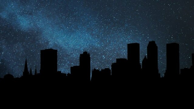 Tulsa, Oklahoma, USA Downtown Skyline, Time Lapse by Night with Stars and Milky Way in Background
