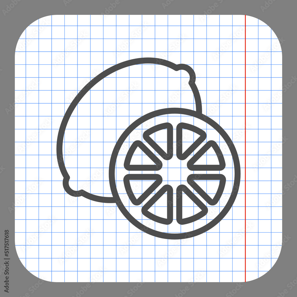 Poster lemon, slice simple icon vector. flat design. on graph paper. grey background.ai