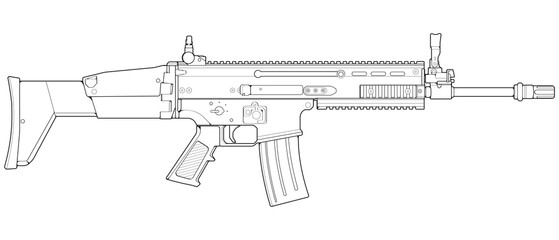 Firearms line art style, Shooting gun, Weapon illustration, Vector Line, Gun illustration, Modern Gun, Military concept, Pistol line art for training
