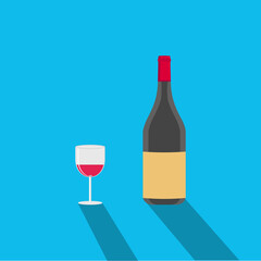 illustration of drinking wine, there are bottles and glasses, alcoholic wine, flat design vector