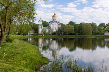 Church of the Holy Prince Alexander Nevsky. Recreation area Prudy in Novobelitsa.