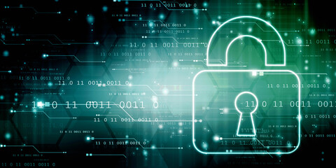 2d illustration Safety concept: Closed Padlock on digital background
