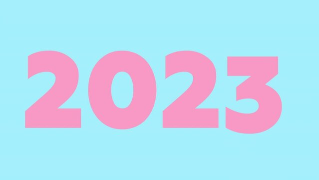 Happy New Year 2023. 4K animation (3840 px x 2160 px). Great for celebrations, events, messages, and festivals. Flip up. The numbers 2022 in trendy pink and blue change to 2023 like a counter
