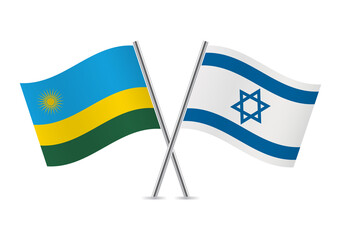 Rwanda and Israel crossed flags. Rwandan and Israeli flags on white background. Vector icon set. Vector illustration.