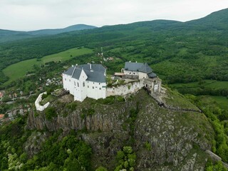 Aerial View Of A Medieval Castle On A Hilltop In Fuzer, Hungary