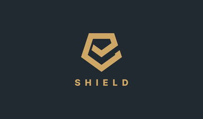 Geometric Shield with Letter E Logo. Usable for Technology and Branding Logos. Flat Vector Logo Design Template Element.