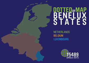 dotted map of the benelux states netherlands, belgium and luxembourg - obrazy, fototapety, plakaty