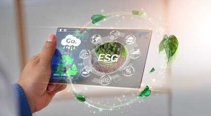 ESG Environment social governance investment business concept on screen.