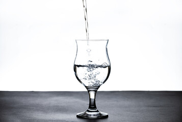 The image of pouring drinking water, into a glass,