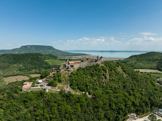 Aerial view of Szigliget castle in Hungary