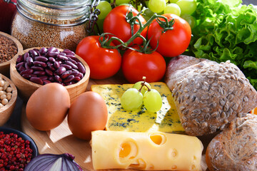 Composition with assorted organic food products on the table