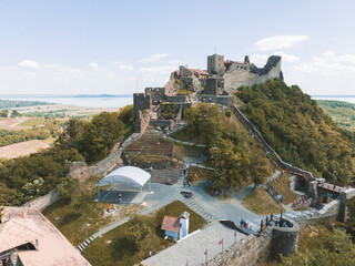 Aerial view of Szigliget castle in Hungary