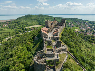 Aerial view of Szigliget castle in Hungary