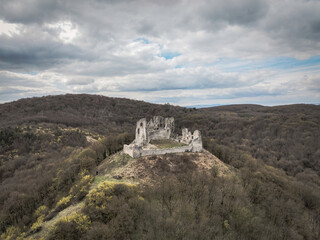 Fototapeta premium Aerial view of castle in Brekov village in Slovakia