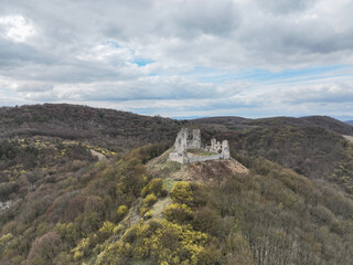 Aerial view of castle in Brekov village in Slovakia