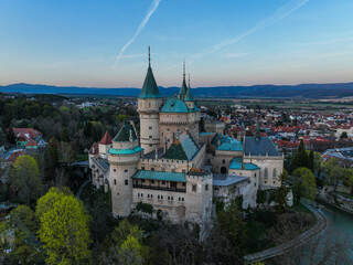 Aerial view of Bojnice castle in Slovakia