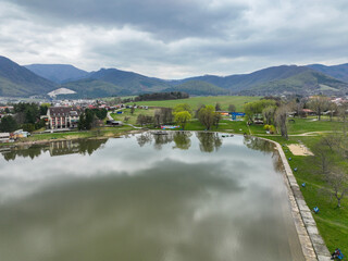 Fototapeta premium Aerial view of Nitrianske Rudno reservoir in Slovakia