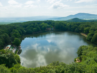 Fototapeta na wymiar Aerial view of Lake Izra in the locality of Slanska Huta in Slovakia