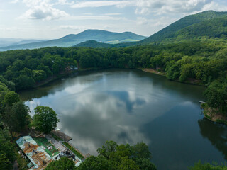 Aerial view of Lake Izra in the locality of Slanska Huta in Slovakia
