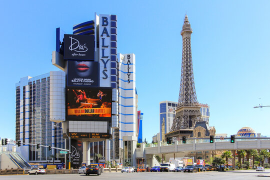 Las Vegas - Newada USA - 03,18,2014: View from the street of Ballys and the Eiffel tower in Las Vegas, USA