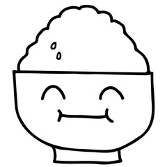ご飯を山盛りに盛った茶碗 線画イラスト