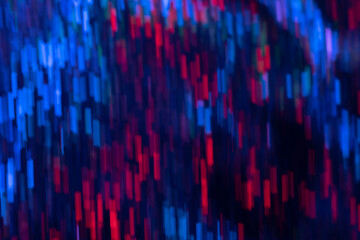 Bokeh neon sparks. Defocused light flare. Cyber night illumination. Blur fluorescent blue magenta...